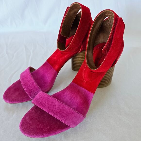 Jeffrey Campbell Purdy Pink & Red Suede Block Heel Sandals Size 7 - Picture 4 of 8